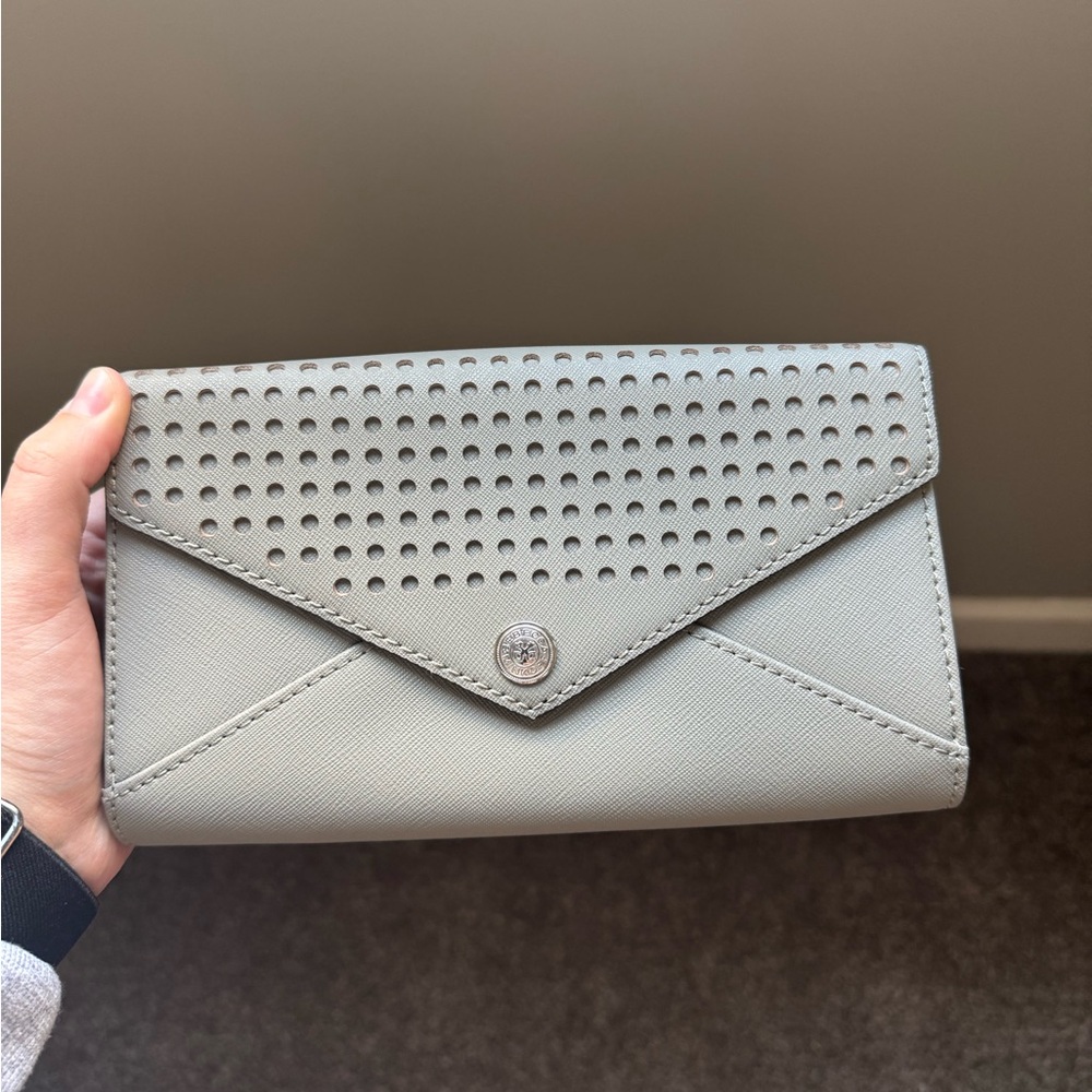 Rebecca Minkoff Genuine Leather Gray Cutout Envelope Flap Crossbody Clutch Bag